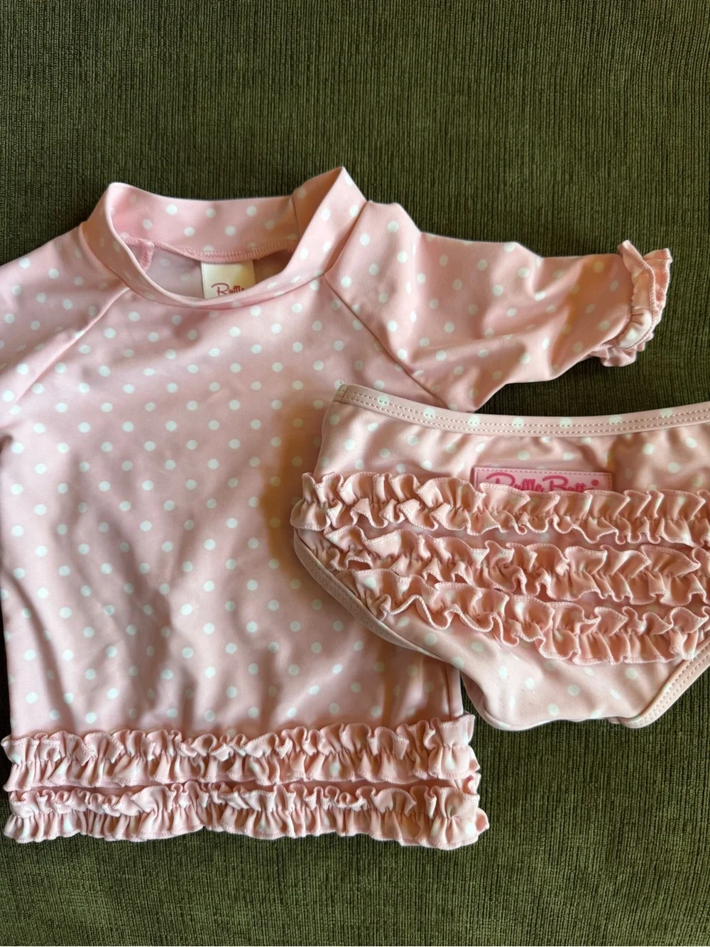 Ruffle Butts 6-12M Two-Piece Pink Polka Dot Swim Set